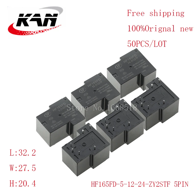 Free shipping 50pcs relay HF165FD-5-ZY2STF HF165FD-12-ZY2STF HF165FD-24-ZY2STF 5VDC 12VDC 24VDC 30A 277VAC 6PIN Original New