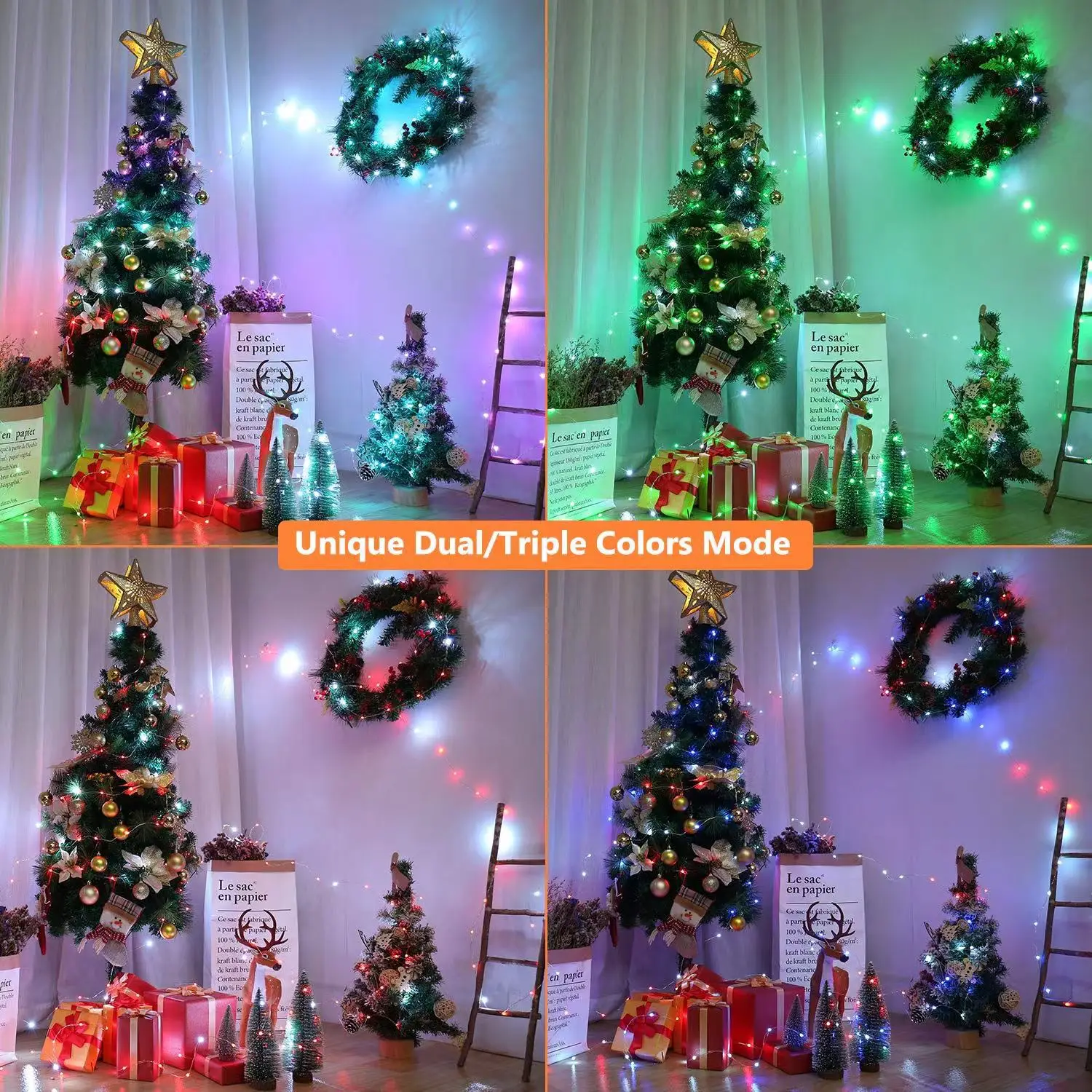 Lampu garis kulit Glitter led 10m Natal, lampu peri garis kulit dekorasi pintar multifungsi tahan air RGB