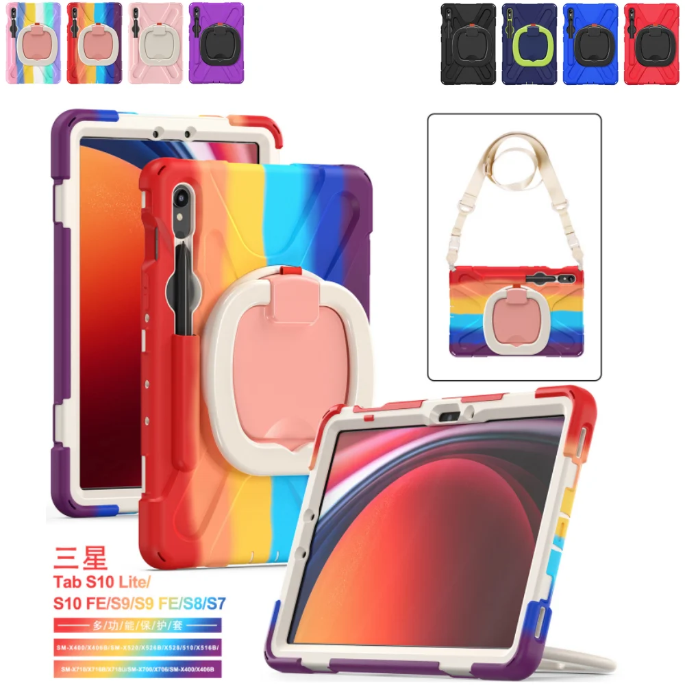 

Heavy Case for Samsung Galaxy Tab S10Lite 10.9 inch SM-X400 S10FE S9FE S9 S8 S7 11 SM-X520 X510 X710 X700 T870 Cover with Straps