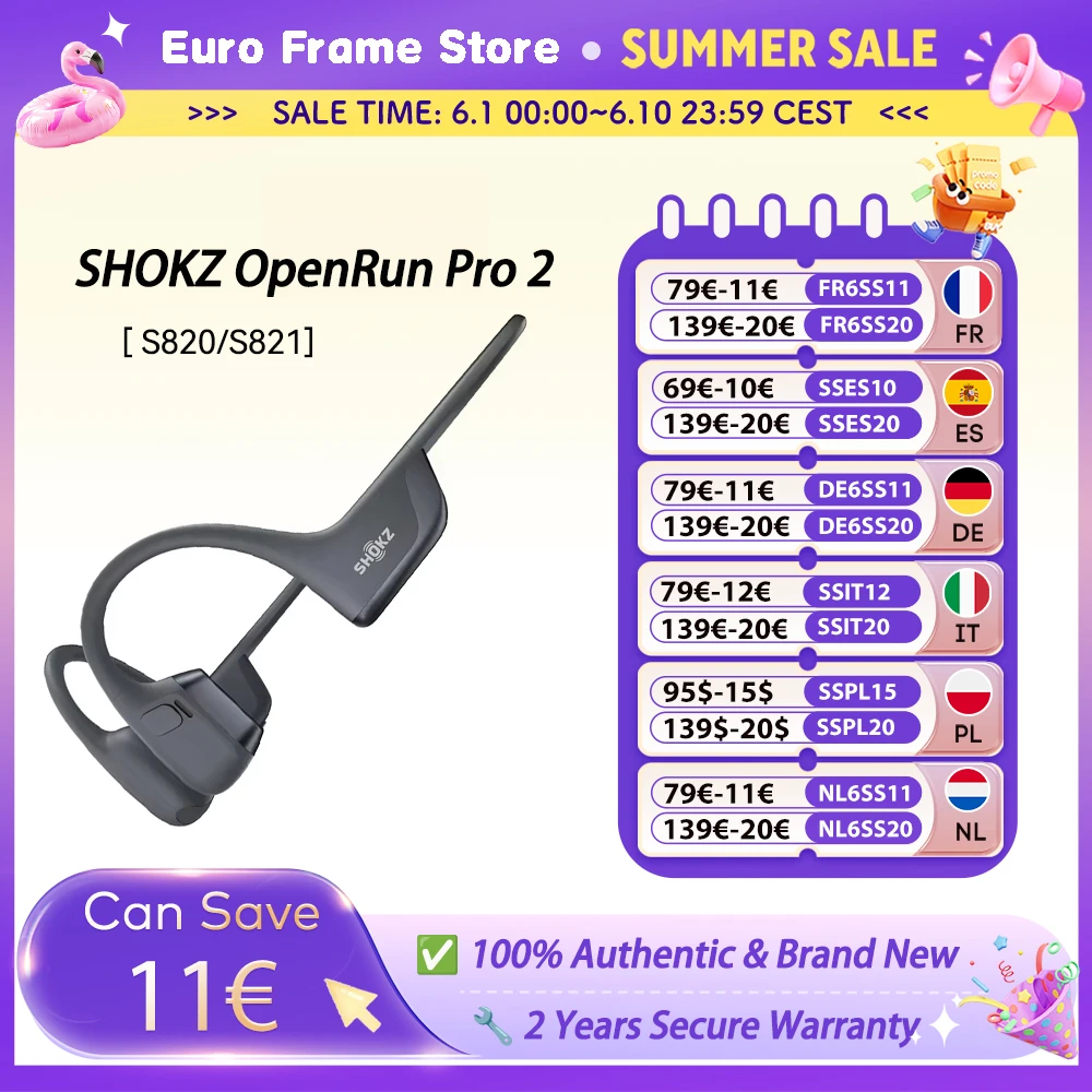 【Local+】SHOKZ OpenRun Pro 2 S820/S821 Écouteurs sportifs à oreille ouverte Bluetooth 5.3 Microphone à réduction de bruit IP55 Étanche