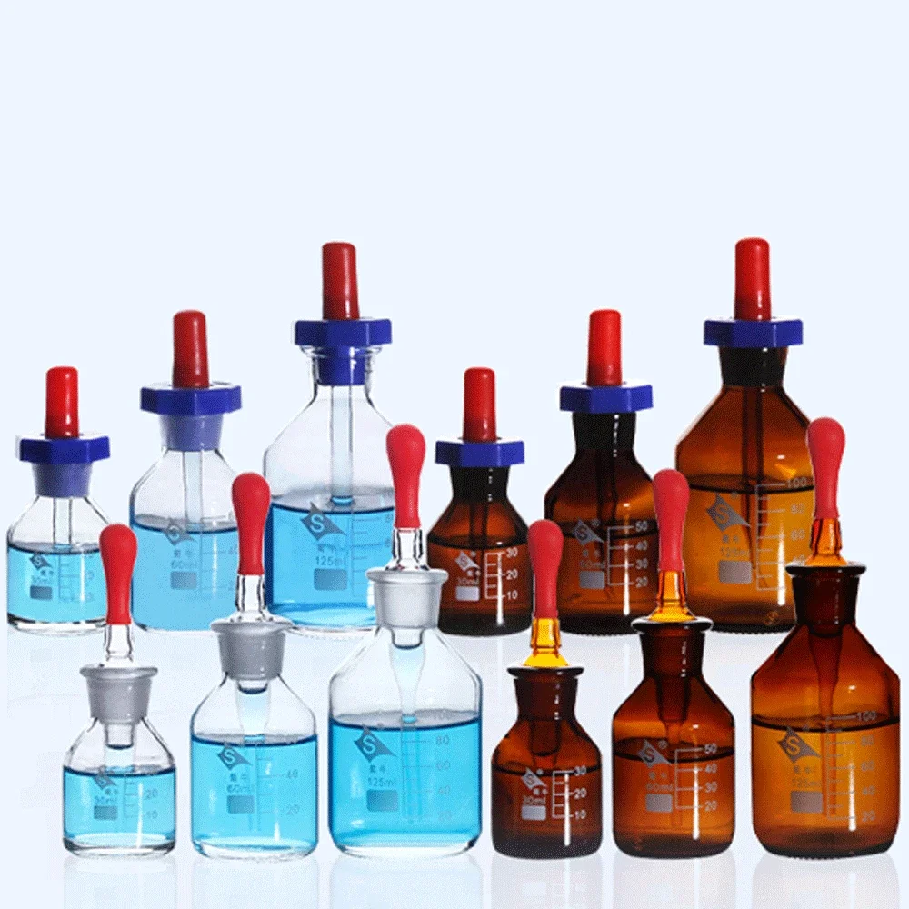 

30 мл 60 мл 125 мл янтарная прозрачная стеклянная пипетка Dopper Бутылка Лабораторная посуда химический эксперимент