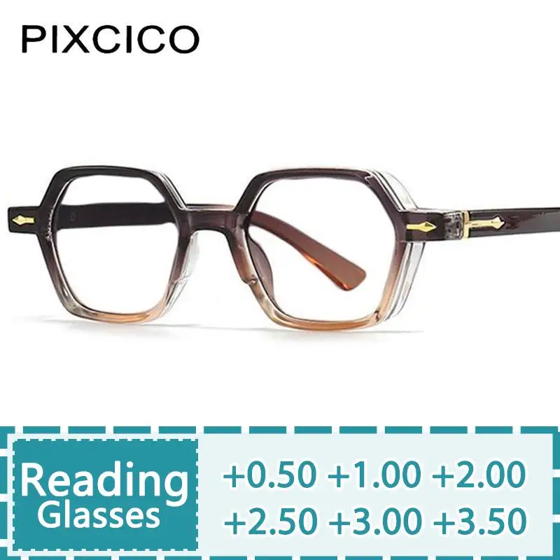 R56818 Men Fashion Rivet Reading Glasses Dioptric +1.0~+3.0Women New Retro Small Size Round Gradient Color Presbyopic Eyewear