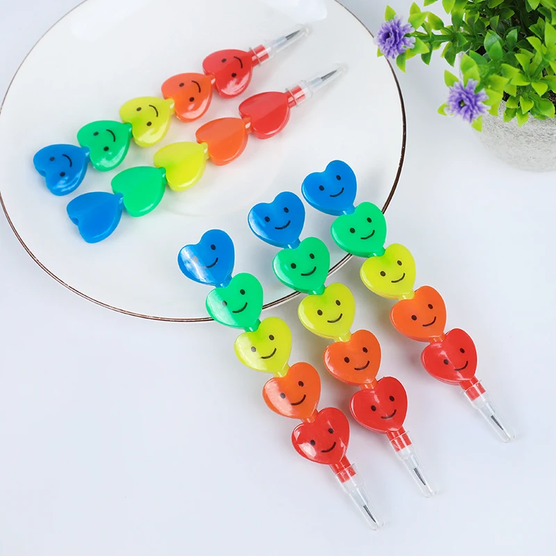 5pcs Cute Building Block Pencils Smile Love Heart Stack Pencils Kids Birthday Party Favor Wedding Valentine's Guest Gift Rewards