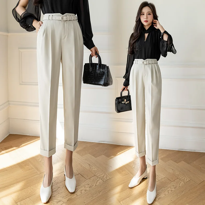 Loose Tapered Pants Women's 2023 Spring/Summer New Harem Cropped Pants High Waist Black Commuter Straight Casual Cigarette Pants