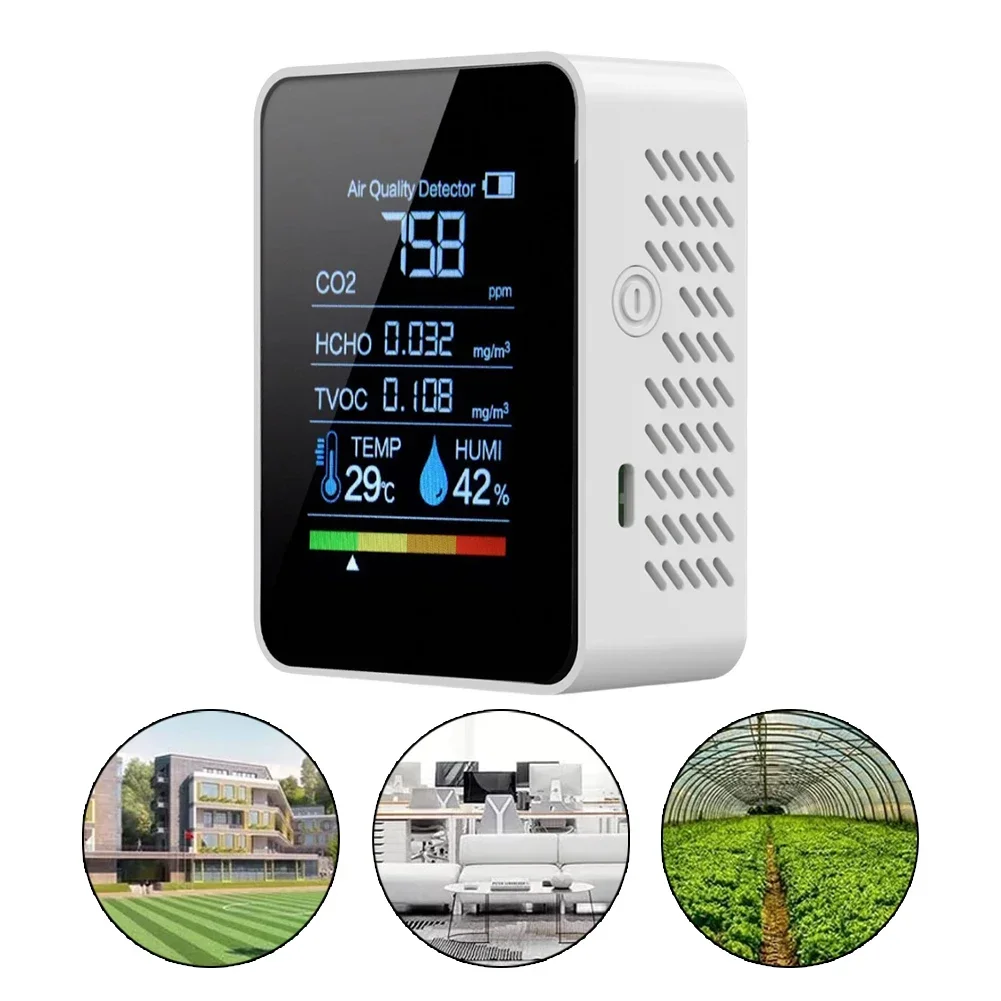 Home Air Quality Monitoring Carbon Dioxide Detector Indoor Air Quality Tester 4-color LED Lights Audible Alarm