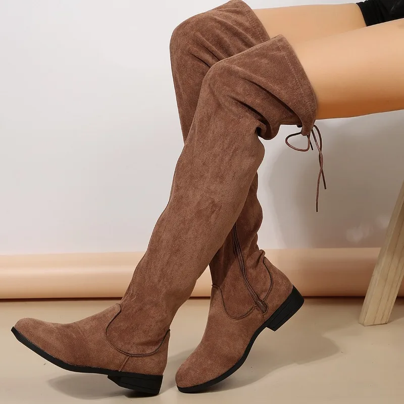 Botas por encima De la rodilla con plataforma De tacón alto para Mujer, Botas Largas De cuña a la moda De PU De gamuza, talla 36-42, Botas Largas De Mujer estilo callejero
