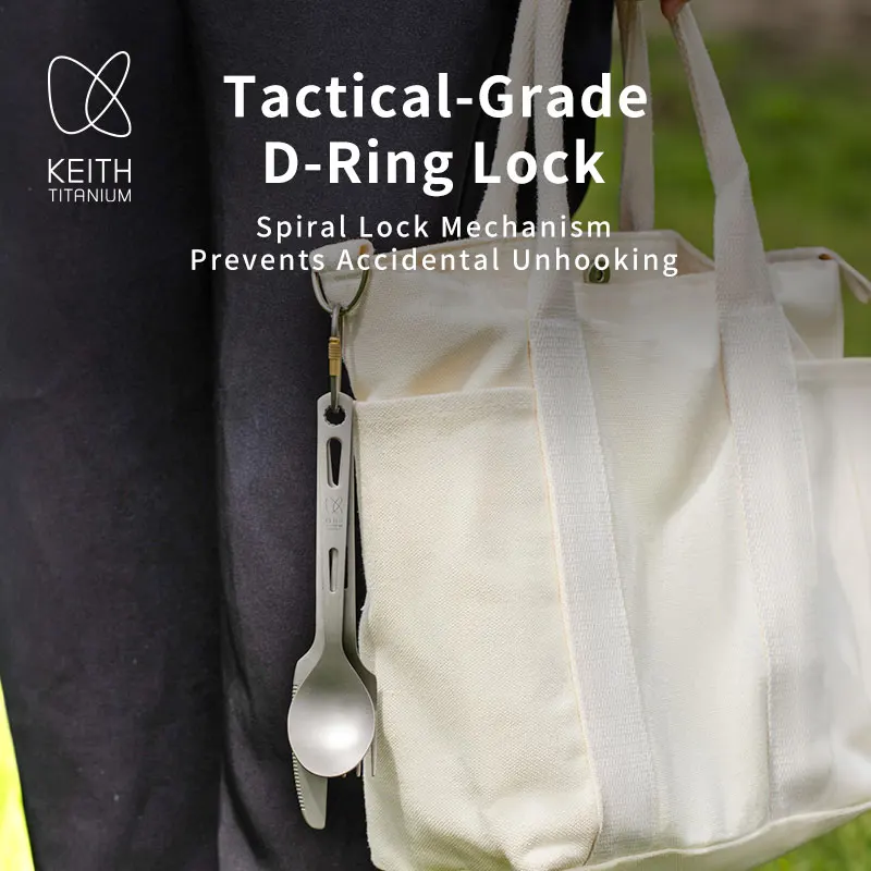 Keith Ti5312 مجموعة أدوات المائدة المصنوعة من التيتانيوم النقي أدوات المائدة المحمولة للتخييم في الهواء الطلق والاستخدام المنزلي سكين، شوكة، ملعقة،