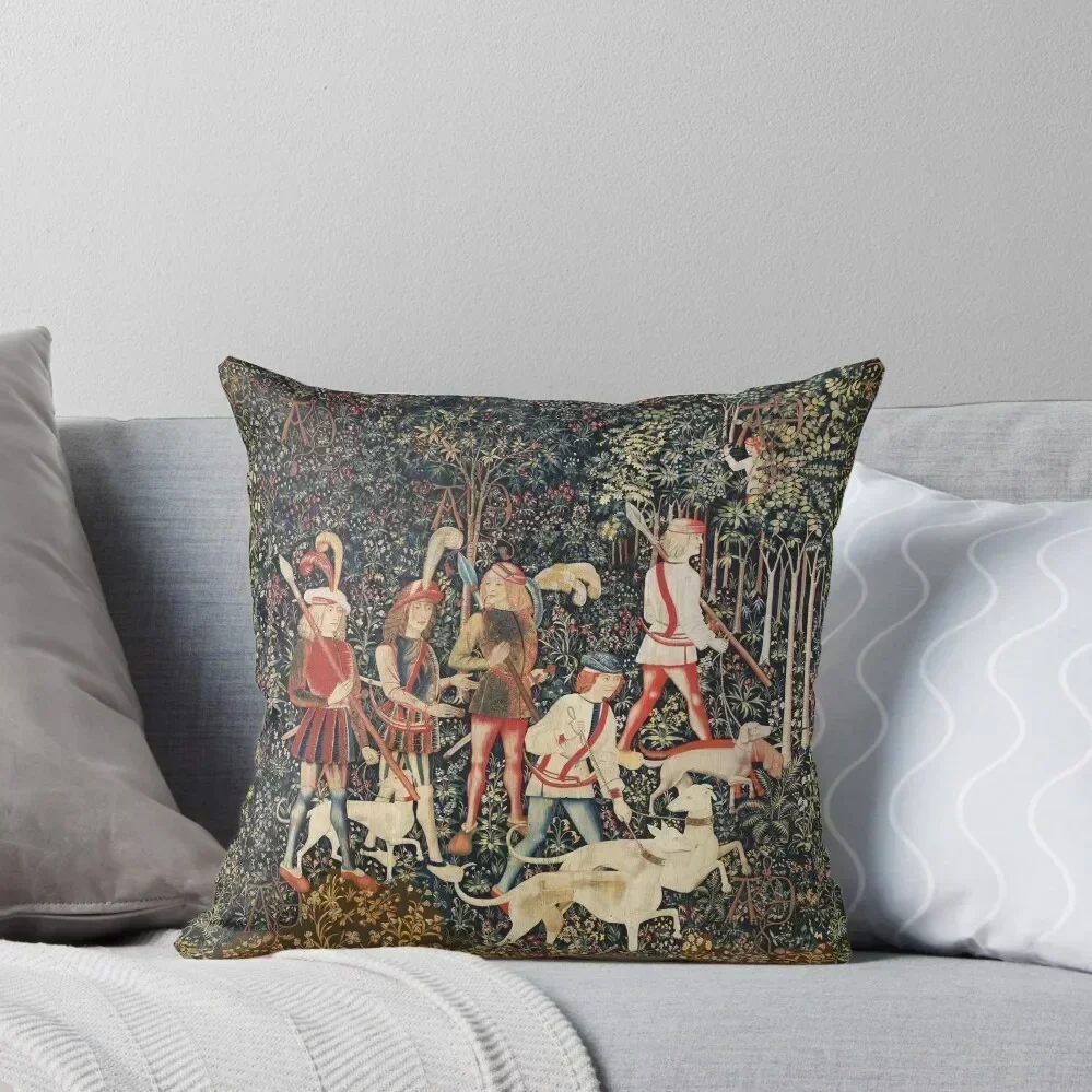 

UNICORN HUNTERS WITH DOGS ENTER THE WOOD Green Floral Throw Pillow Christmas Pillow Cases Cusions Cover Couch Pillows pillow