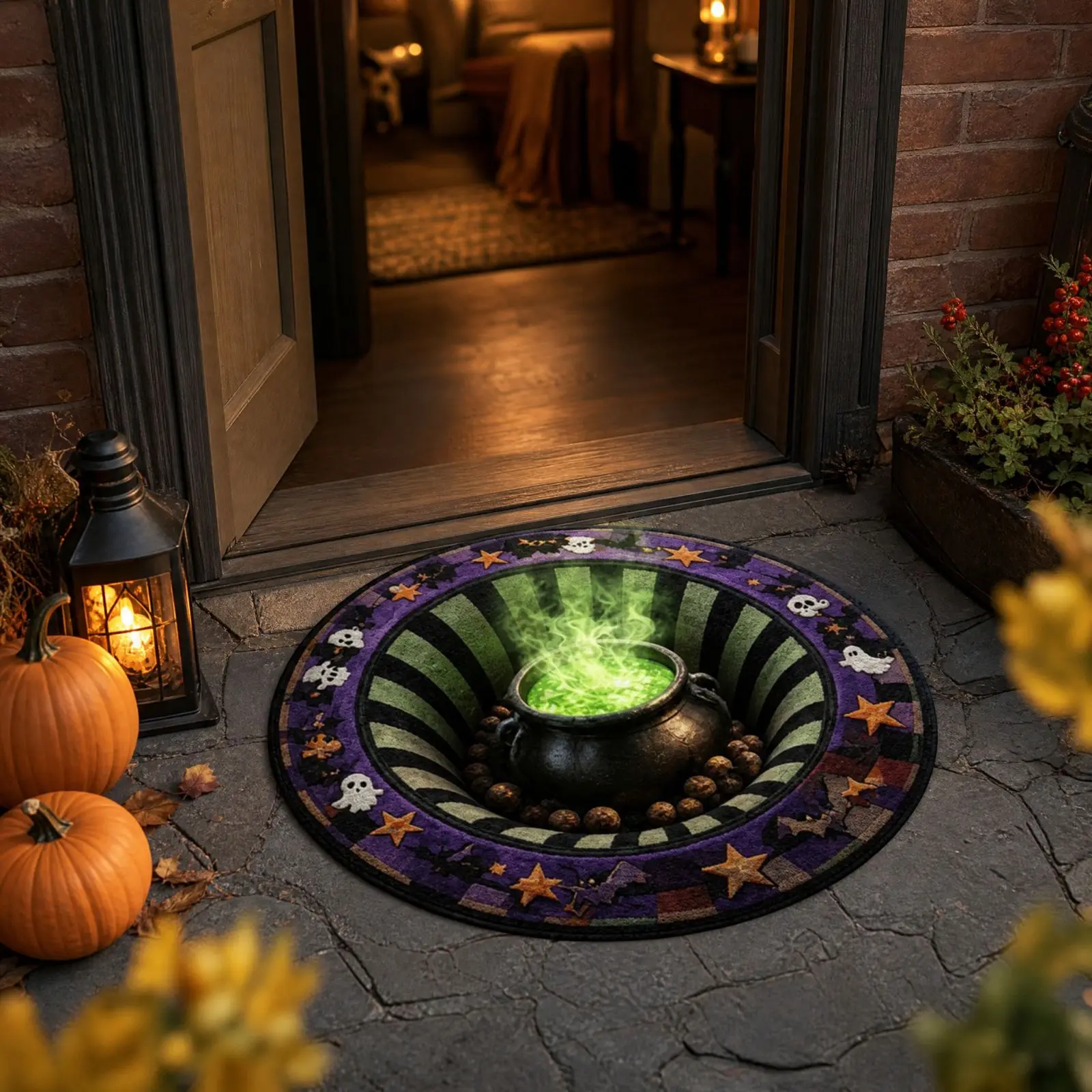 3d Round Mat Halloween Spooky Non Slip Cauldron Rug Home Living Room Ghost Centerpiece Round Mat Home Cauldron Ghost Centerpiece