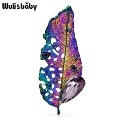 Wuli&baby Blue- Purple With Worm-Holes Leaf Brooches For Women Unisex Metal Flowers Party Causal Brooch Pins Gifts