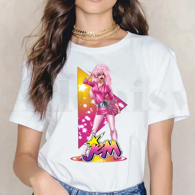 Jem And The Holograms Fashion Hipster Rock Hip Hop Short Sleeve Female Tops Tees Harajuku  VintageT Shirts Women\'s T-shirt