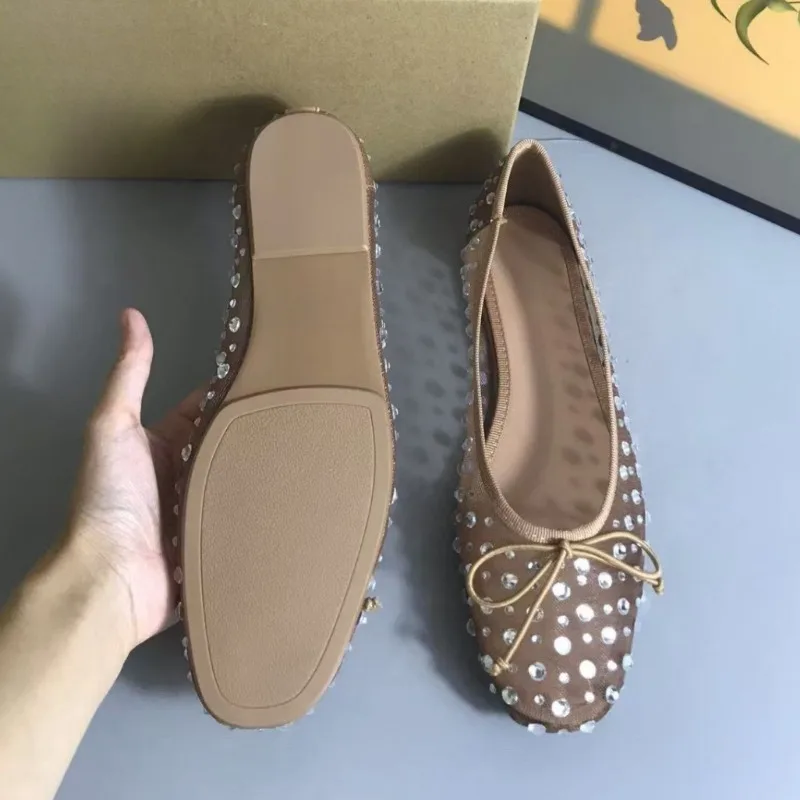 Breathable Mesh Women Spring Shoes Luxury Rhinestones Bow Ballet Flats Round Toe Comfortable Leisure Walking Ladies Flat - Image 5