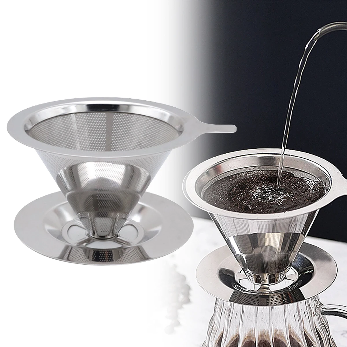 

1 Pcs Reusable Coffee Filter Holder Double Layer Stainless Steel Tea Strainer Accessories Coffee Making Tool