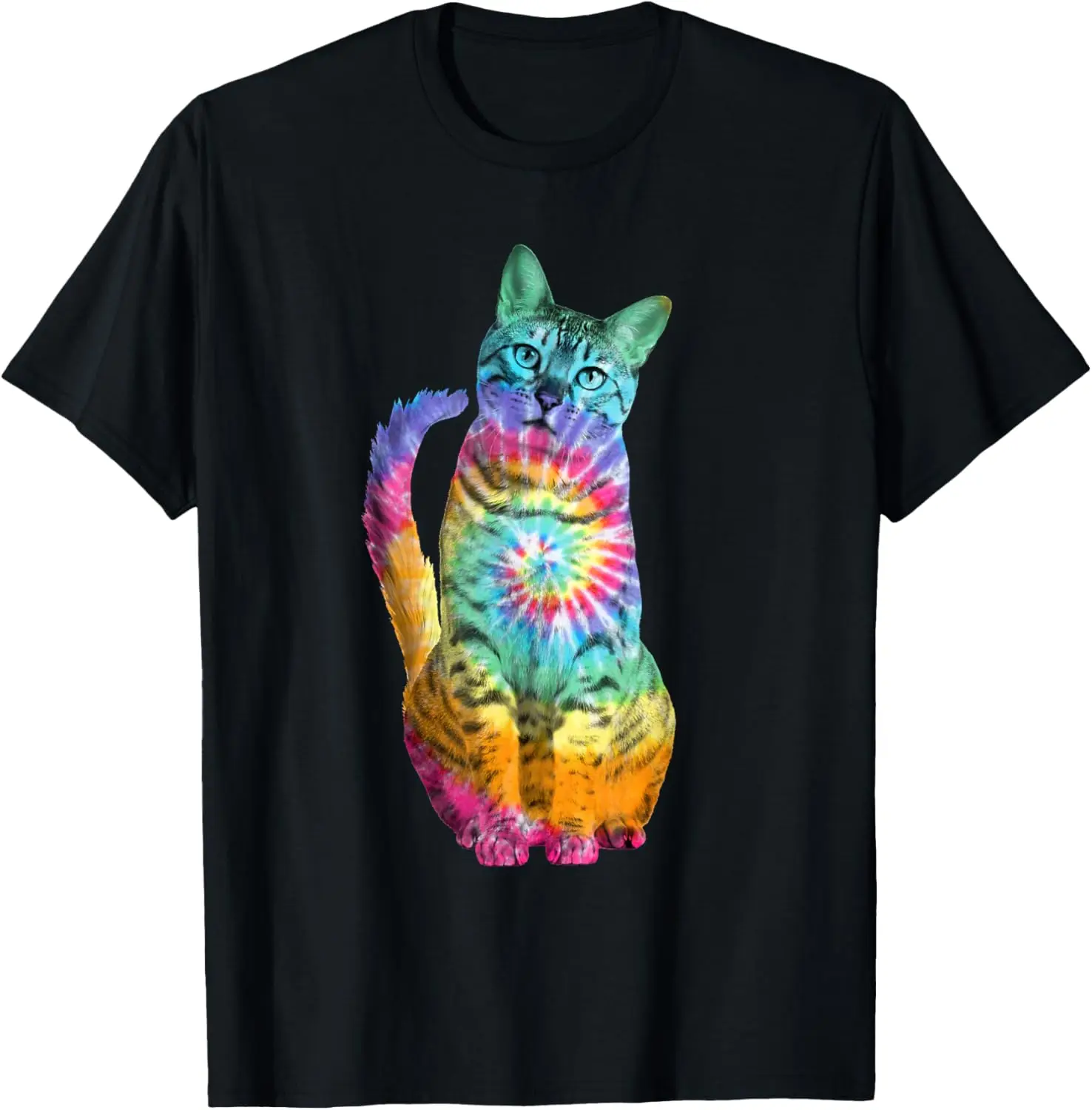 Tie Dye Cat T-Shirt 100% Cotton Trendy Y2K Short-Sleeve Tee – Soft, Quick-Drying, All Occasion Casual  Suitable For Concert Party Hanging Out Sightseeing Trip