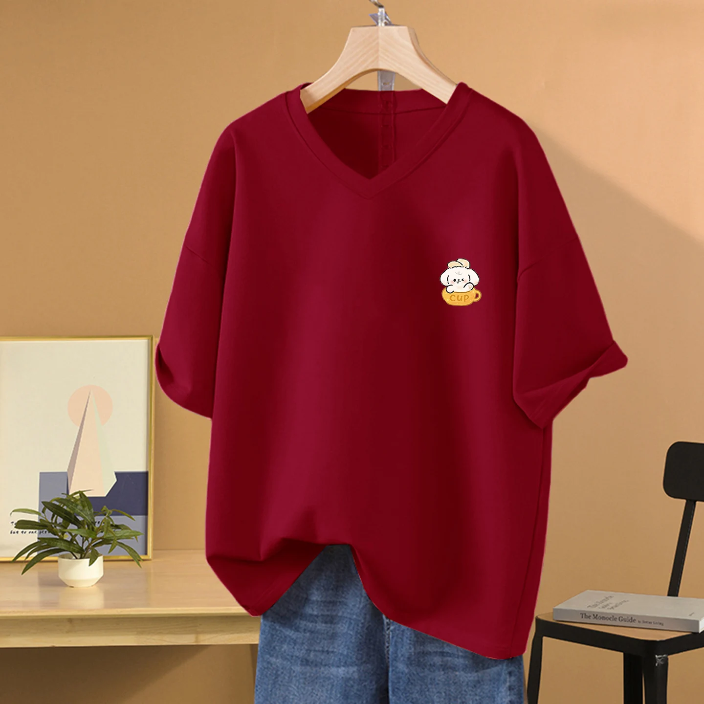 2026 New plus Size Loose Fit Pure Cotton Short Sleeve T-Shirt Women Casual Versatile Slimming Small Size V-Neck Top