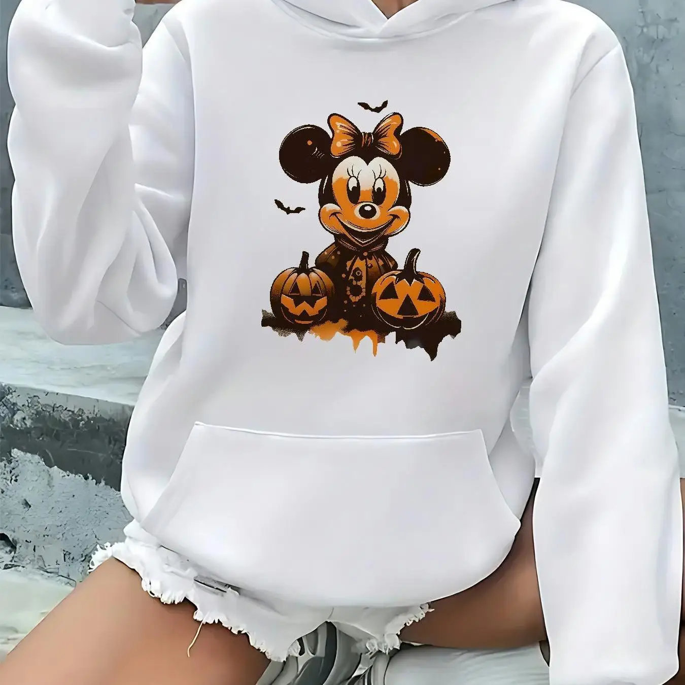 ディズニーミッキーマウス女性パーカー秋冬フリースカジュアルユニセックスプルオーバースウェットシャツ服パーカーオーバーサイズストリートウェア