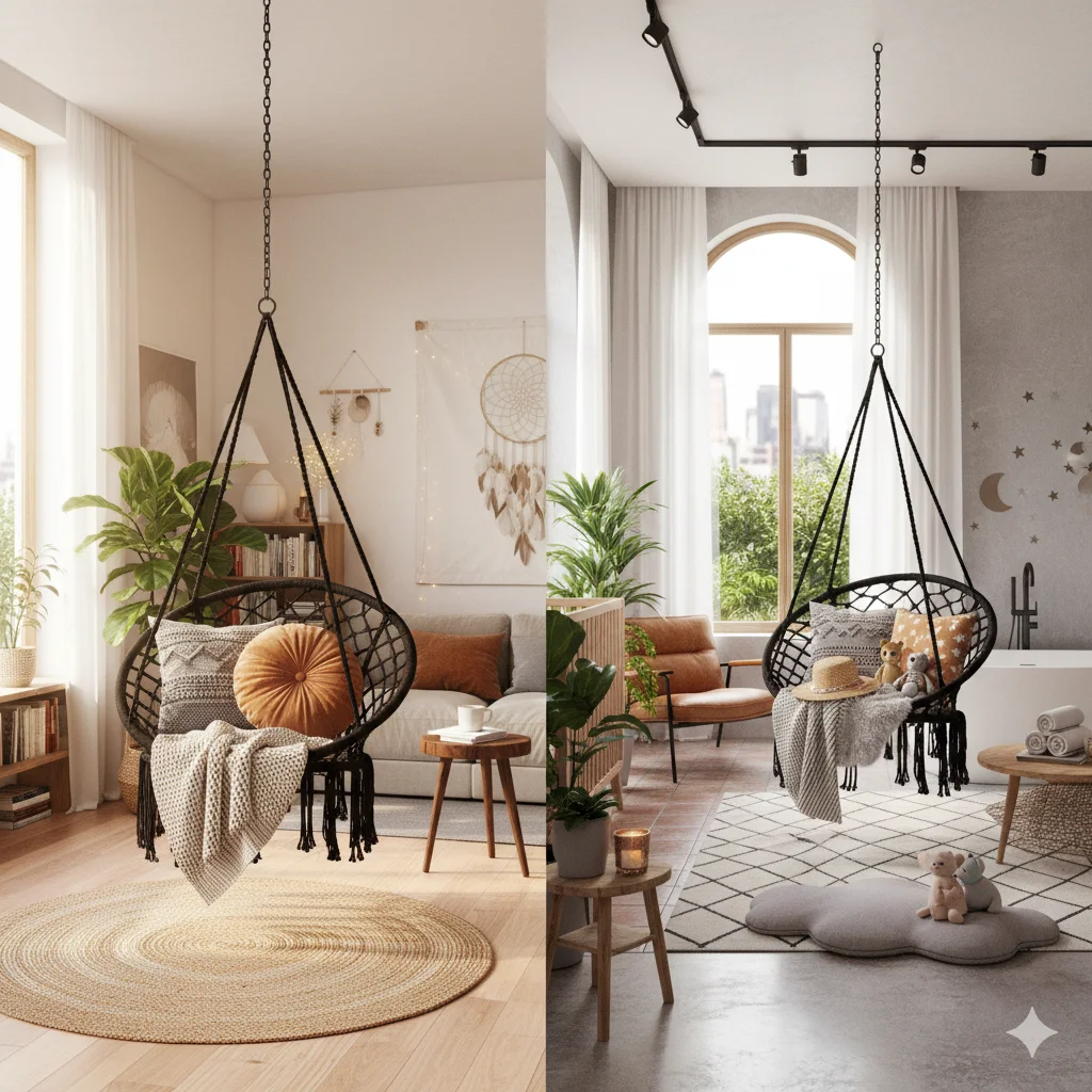 

Bohemian Tassel Outdoor Hanging Chair Handwoven Cotton Rope Swing Lazy Bed (Without Pillow Towel) for Relaxing And Entertaining