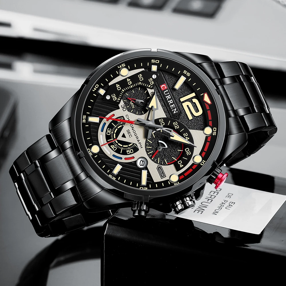 CURREN 8395 Fashion Quartz Watches Men Casual Sport Wristwatch with Stainless Steel Chronograph Dial Clock with Luminous