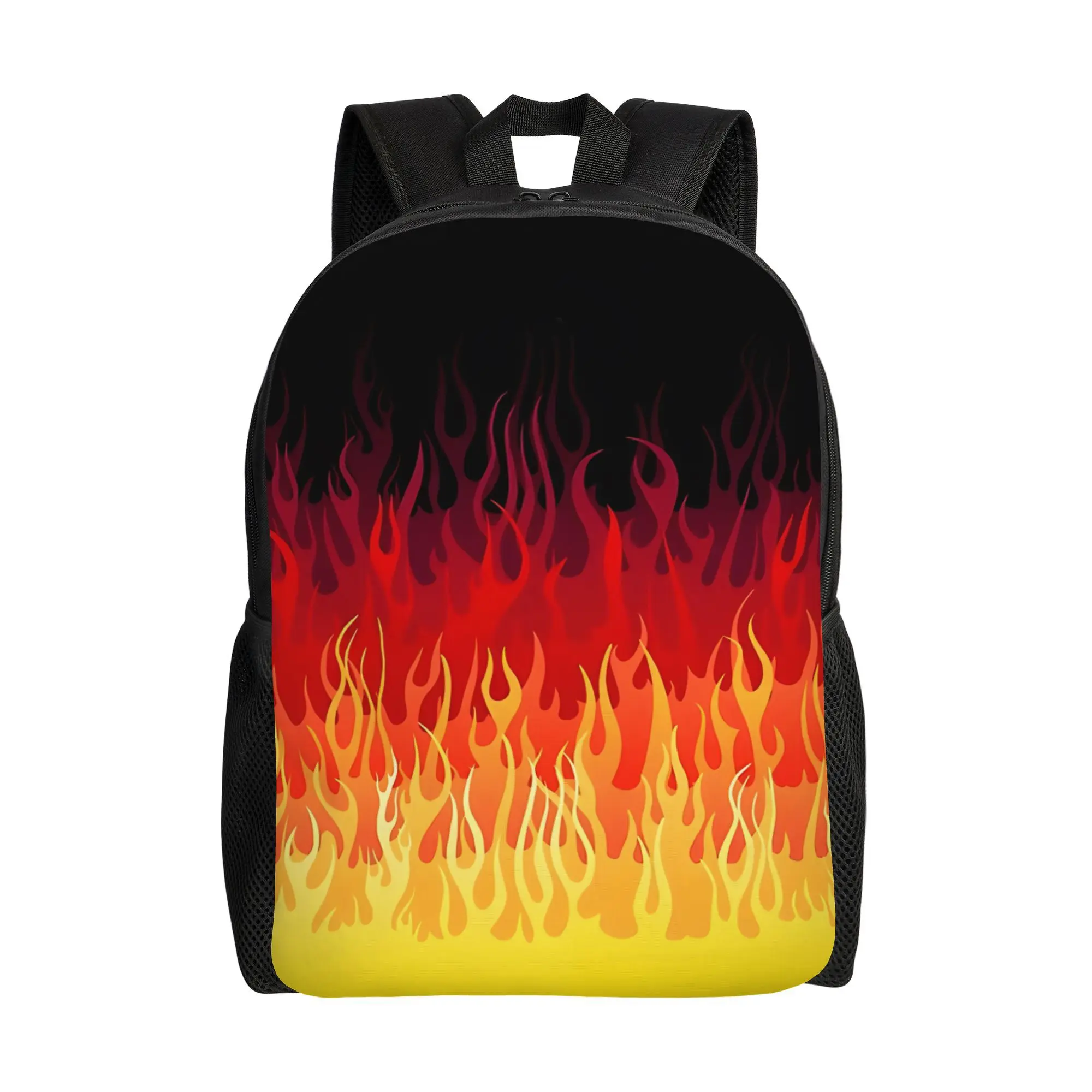 Gradient Flame Print Black Backpack Student Boys Girls BookBag School Bag Computer Shoulder Bags