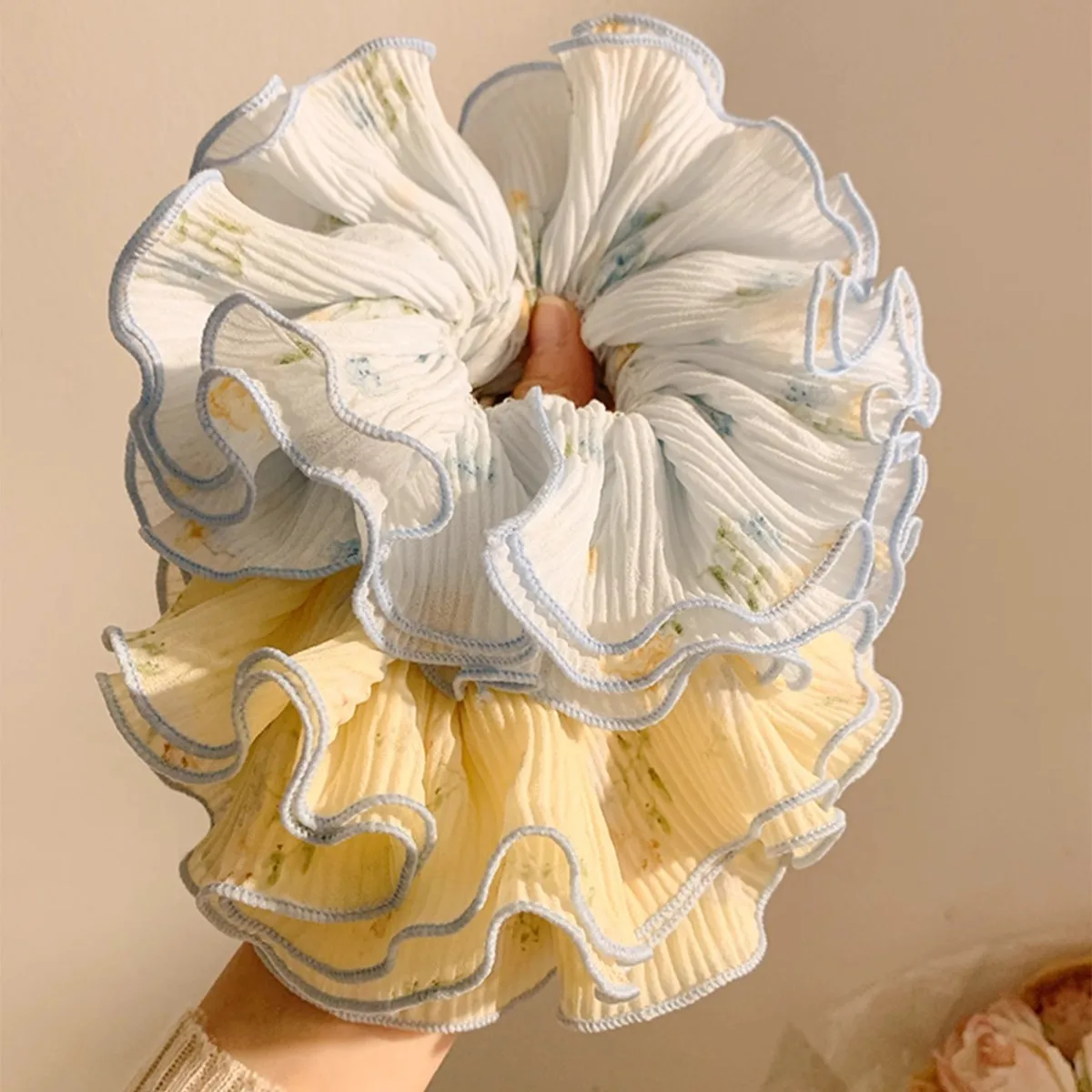 

Elegant Blue Floral Hair Tie Women Large Scrunchies Stretchy Hair Band Fashion Head Accessories Stylish Headwear