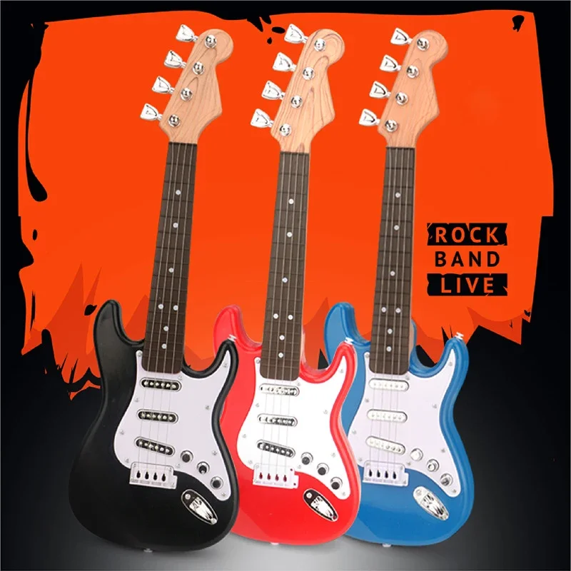 Kids 17 Inch Electric Guitar Toy with 4 Strings LED Lights Rechargeable Musical Instrument Toy Guitar for Children Birthday Gift