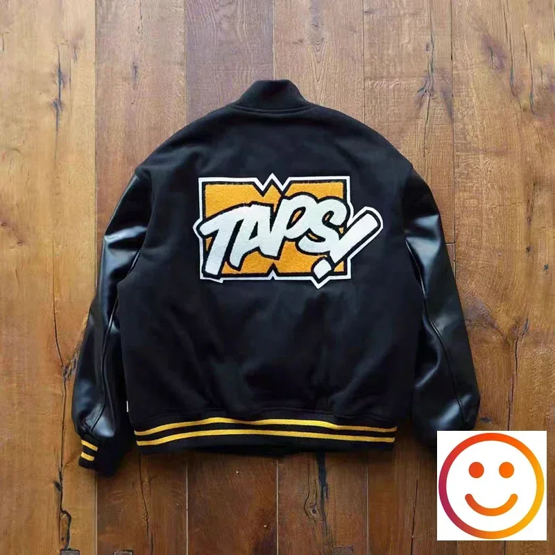 Leather Sleeve WTAPS Embroidery Towel Patch Varsity Baseball Jackets Japan Men Women Best Quality Patchwork Black Jacket Coat