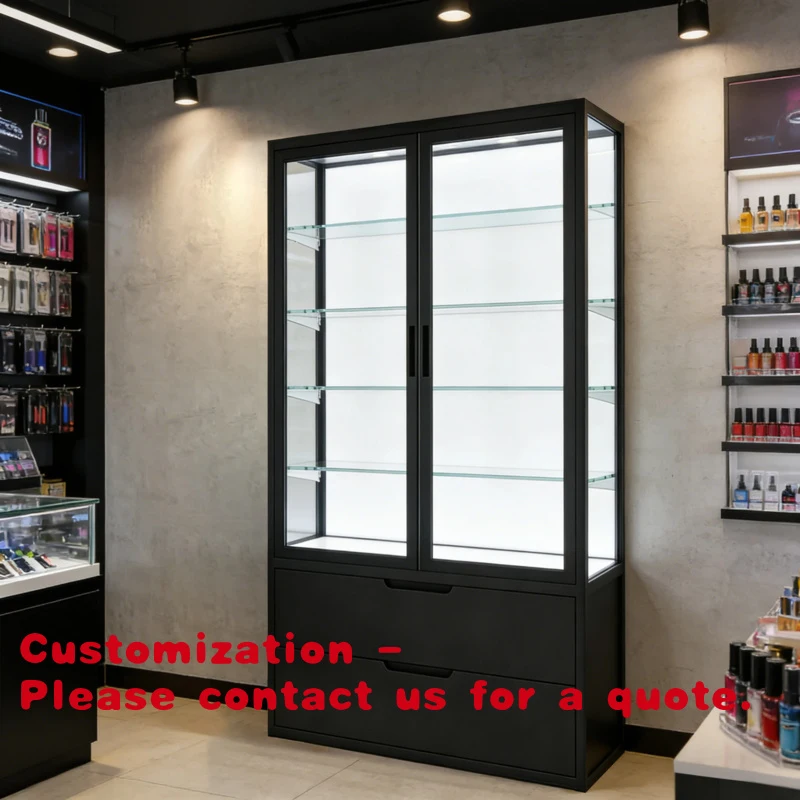 

Customize.APEX Custom LED Lighting Tobacco Cabinet Glass Smoke Shop Display Showcase with Adjustable Shelves Store Display