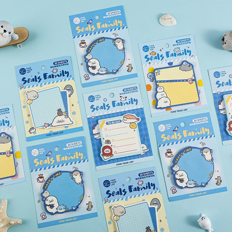 Sticky Note Dispenser - 30pcs/Seal Family Series Tear-off Notepad Cartoon