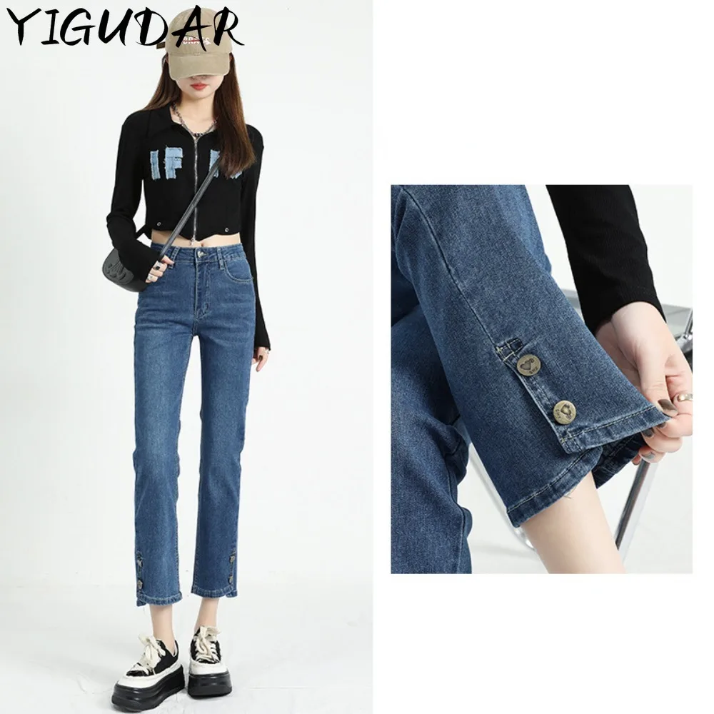 

Blue Jeans Women Irregular Chic High Waist Fashion Straight Leg Jeans Pants Women Streetwear Vintage Wide Leg Jean Female Denim