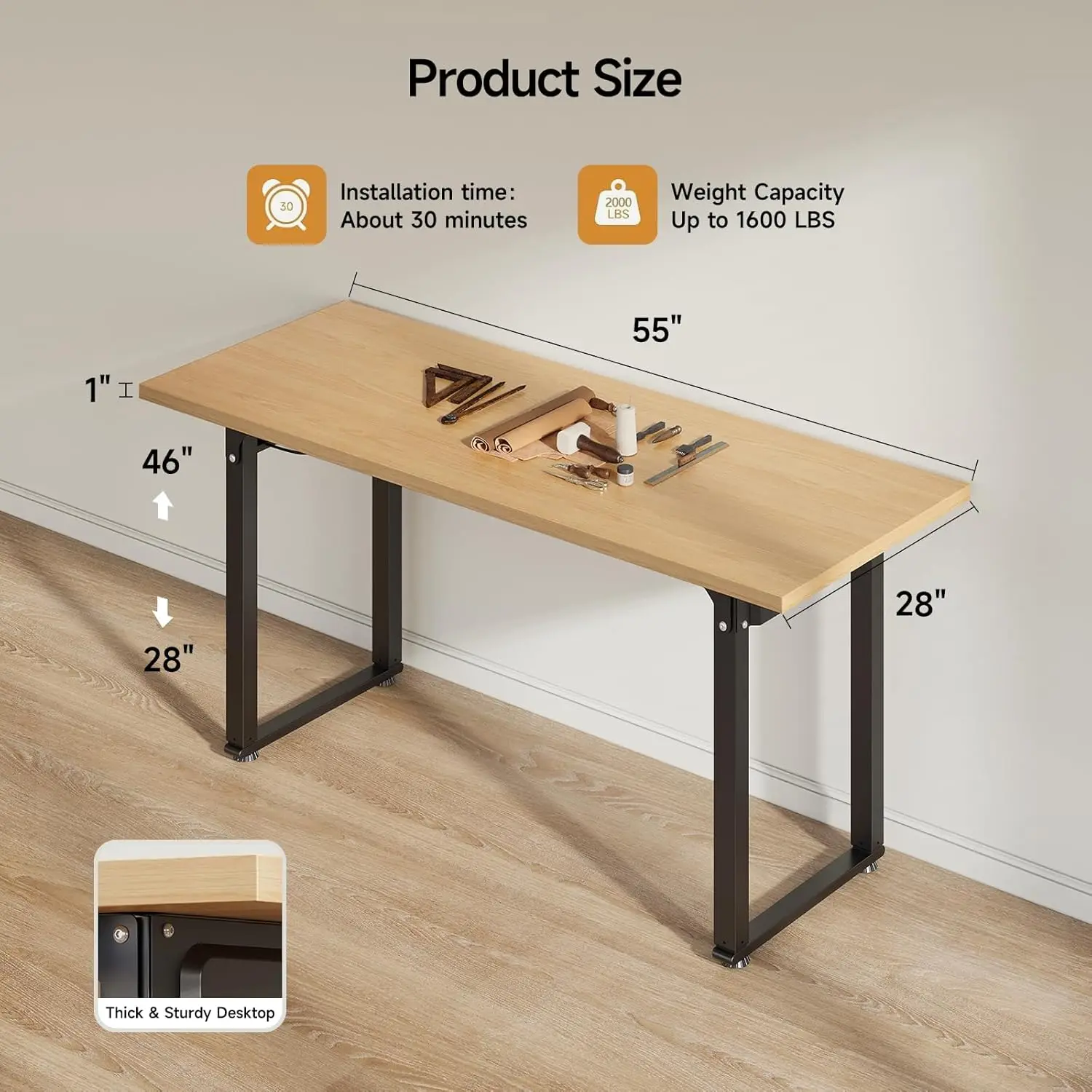 Work Bench, 55X28” Electric Adjustable Workbench Rectangle Work Table With Dual Motor & Memory Controller, Workbench With