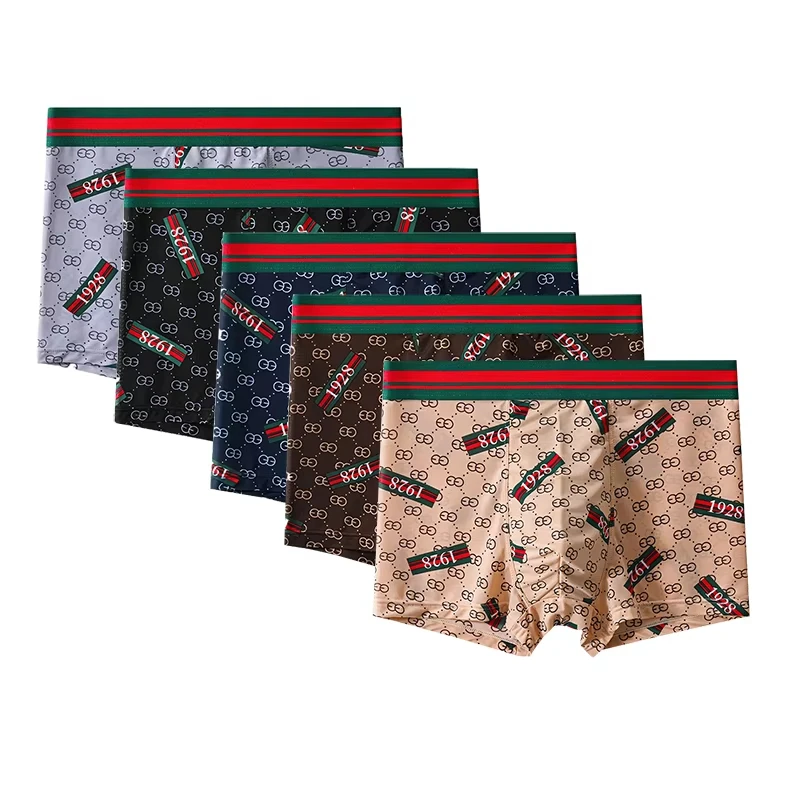 

5Pcs/Sot Ice Silk Men Underwear Four Season Breathable Boxer Shorts U Convex Underpant Fashion Sexy Men and Youth Panties