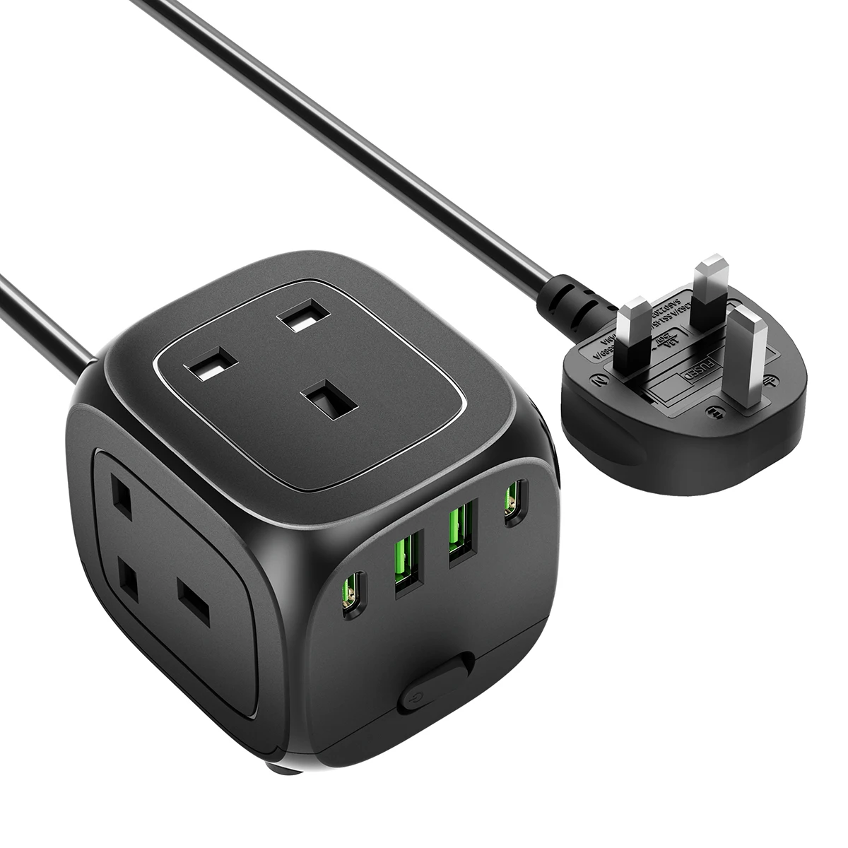 Cube Extension Lead with 4 USB Slots 10A 2500W Hulker 3 Gang Plug Socket with Switch 3 Way Power Strip with 4 USB Port 1.5M - Image 2