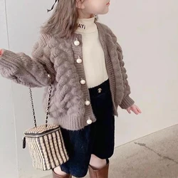 Autumn Winter Fashion Sweet Kawaii Girls Sweater All Match Outerwear Casual Knitwear Long Sleeve Tops Solid Children's Clothes