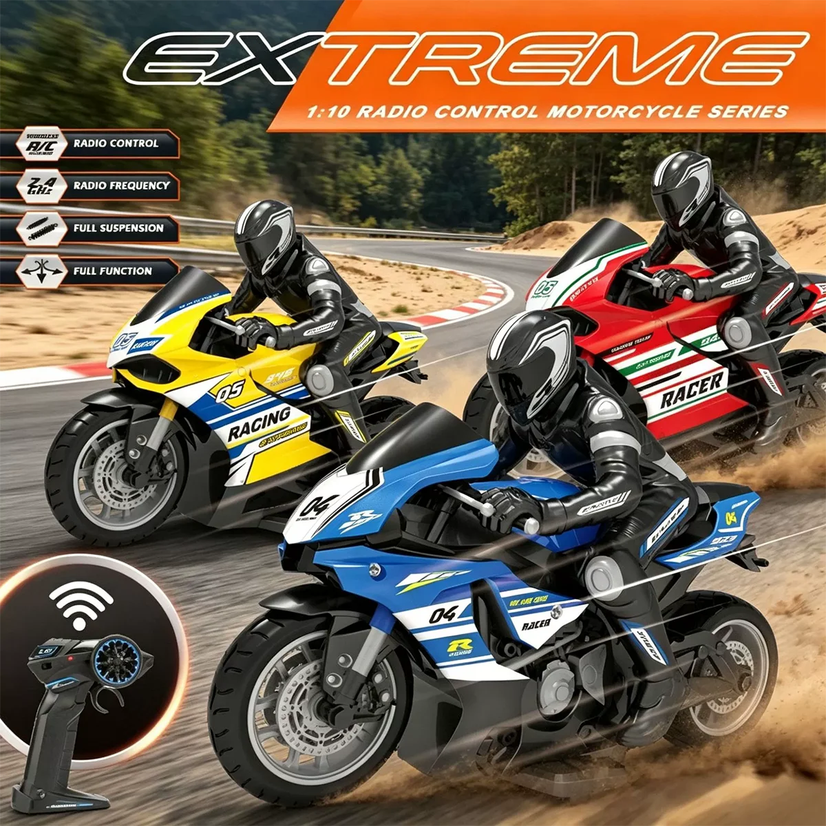 1:10 RC Motorrad 4CH Ferngesteuertes Rennmotorrad Elektrisches Hochgeschwindigkeits-Drift-Stunt-Auto-Modell Kinder Jungen Weihnachts-Geburtstagsgeschenke