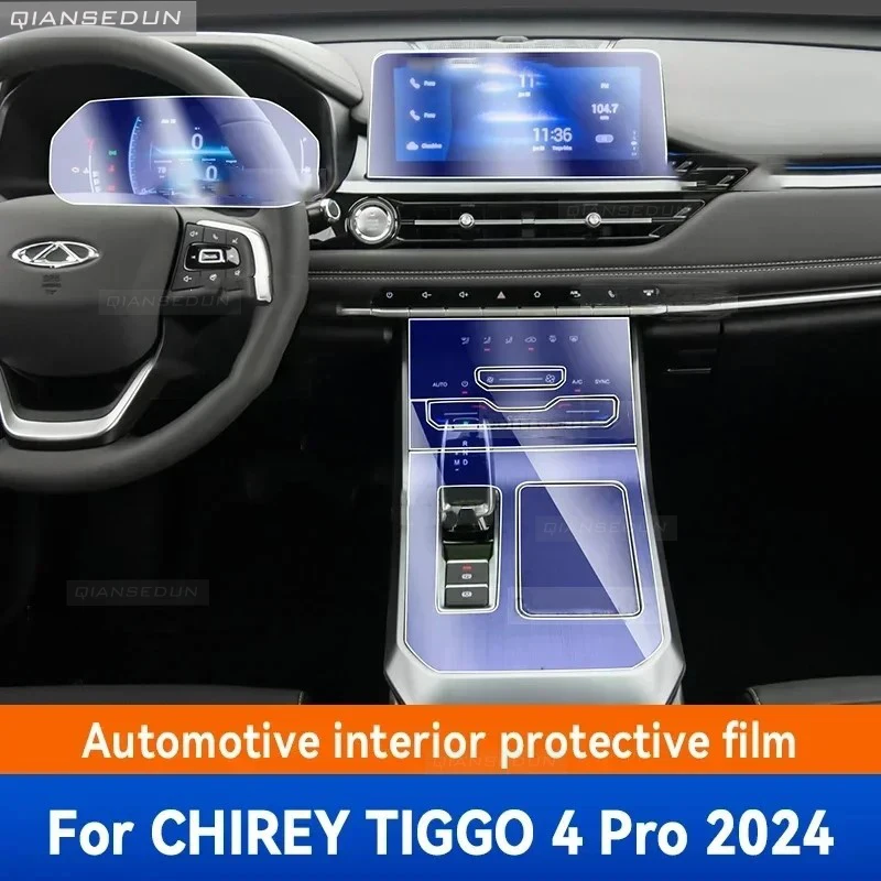 For CHIREY TIGGO 4 Pro 2024 TPU Gearbox Panel Film Dashboard Protective Sticker Interior Cover Anti-Scratch Car Accessories