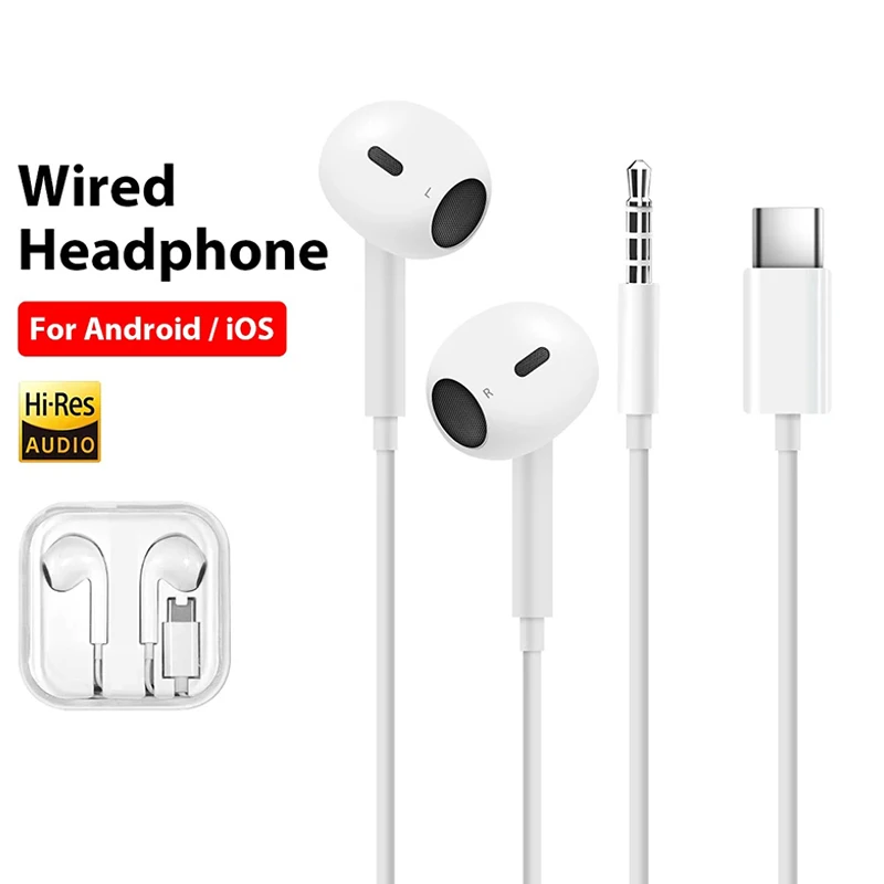 Original Wired Type C Headphones for Apple iPhone 17/16/15/14/13/12/11 pro Max/XS/X/XR/7/8/6 Bluetooth Earplugs Accessories