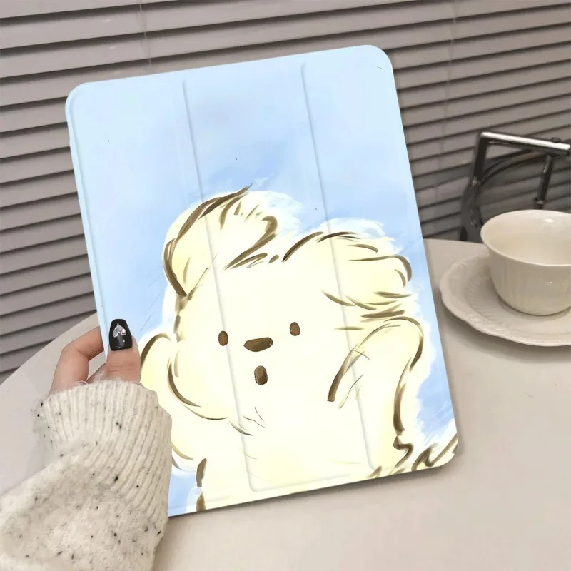 White messy puppy 360 Degree Rotation Smart Cover ipad air 3 Generation 2019 ipad 2017 2018 9.7inch iPad air 4 10.9 2020 Air 5