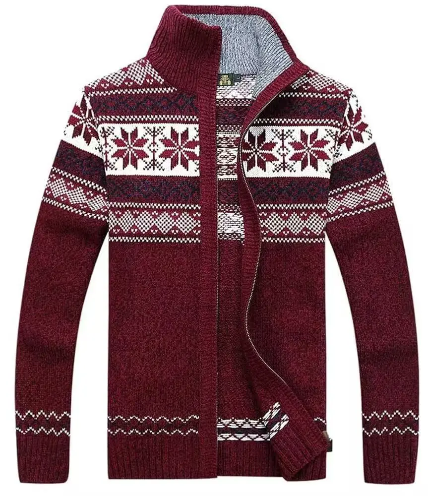 Herren-Strickjacke mit langen Ärmeln und Reißverschluss, gemustert, nordischer Stil, bunter Pullovermantel, ideal für kalte Wintertage, Freizeitkleidung – Detail 4