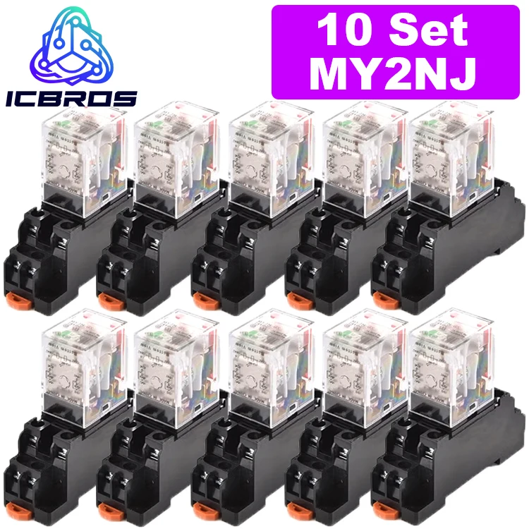 

10set MY2P MY2NJ HH52P 12V 24V DC / 110V 220V AC Coil General PurPose DPDT Micro Mini Relay With Socket Base MY2N-GS MY2N-J