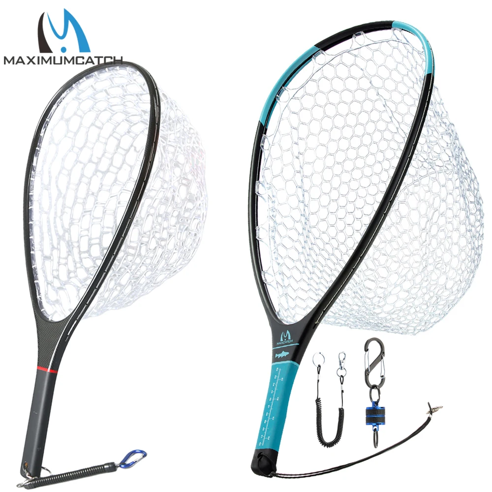 

MAXCATCH подсак из углеродного волокна, резиновая сетка, легкая прочная ручка, форель, лосось, ручная сеть для ловли нахлыстом, прочный рыболовный инструмент