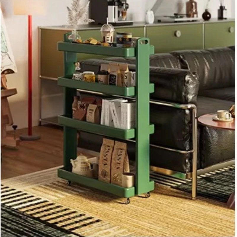 

Solid Wood Rolling Storage Cart Multi-Tier Narrow Bookcase for Living Room Slim Cabinet for Sofa Bedroom Small Side Table