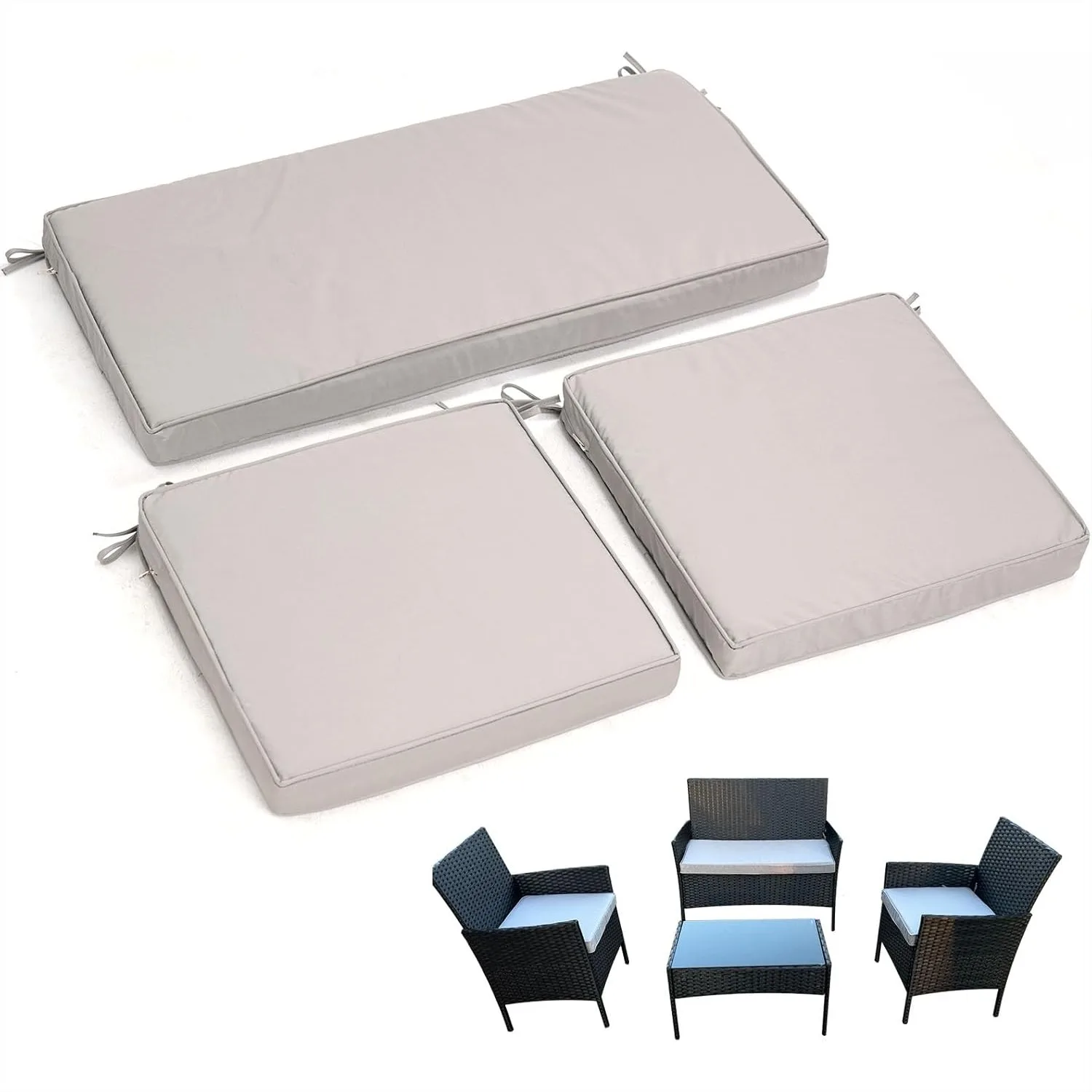 

Outdoor Patio Furniture Replacement Cushions 3-Pack, High-Elastic Sponge Cushions for 4-Piece Wicker Rattan Sofa & Chairs