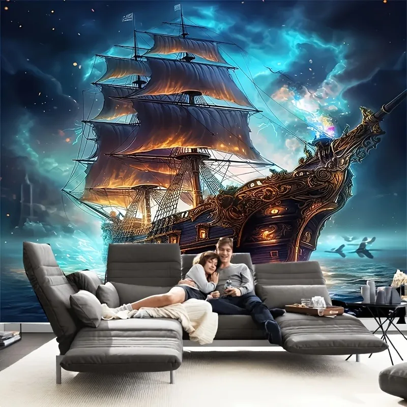 سفينة القراصنة الساحرة ومشهد المحيط نسيج ديكور المنزل الساحلي غرفة نوم غرفة المعيشة الديكور