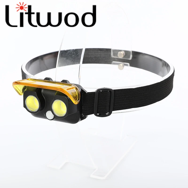 Led Headlamp Outdoor Camping Lantern Portable Headlight Head Lamp Usb Head Flashlight Torch 2 COB Yellow Light Dual Light Source