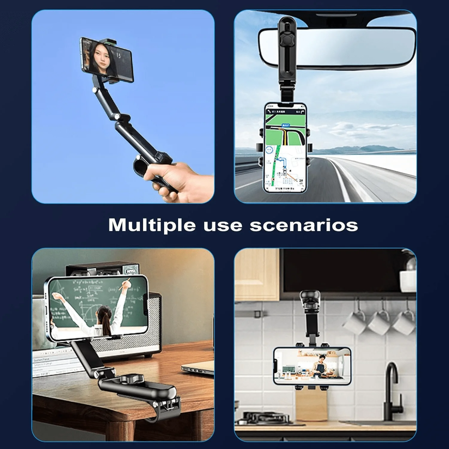 

360° Rotatable Multifunctional Phone Holder For Car Home Kitchen Universal Adjustable Mount Compatible With Most Smartphones