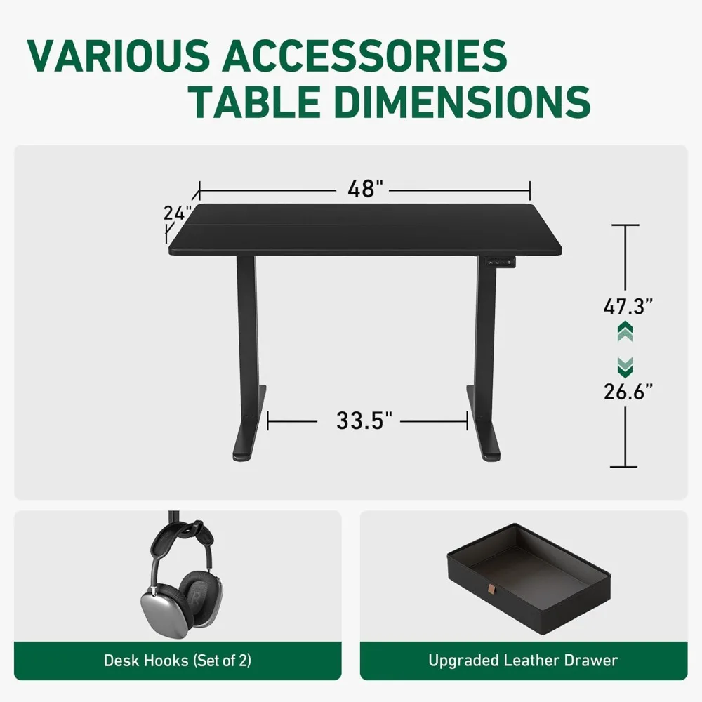 전동 높이 조절 스탠딩 데스크, 수납 서랍 포함, 48x24 인치, 홈 오피스용