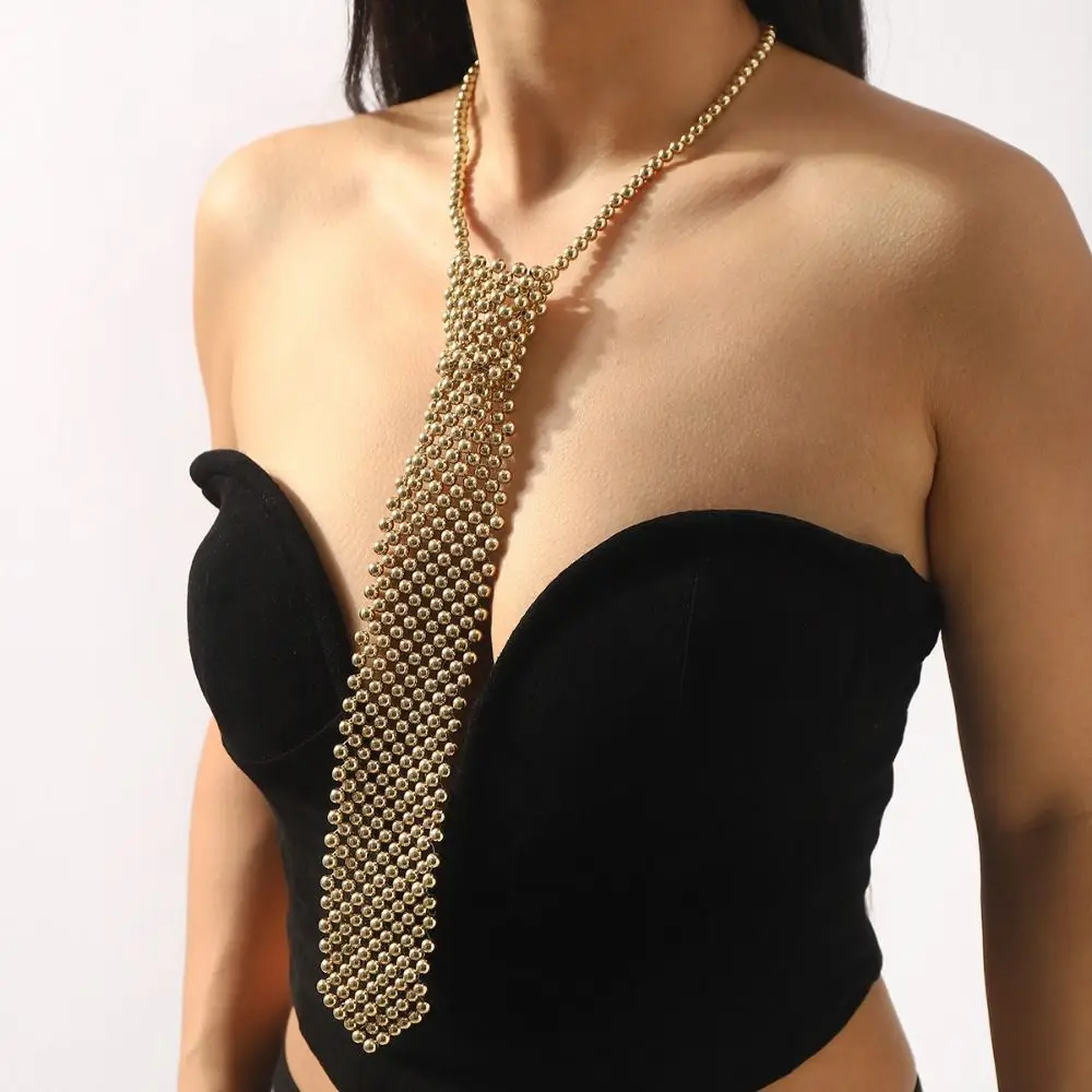 

Korean Style Draweye Pearls Tie Long Necklace Clothing Tie Necklace Choker Crystal Neck Tie Collares Geometric Clavicle Chain