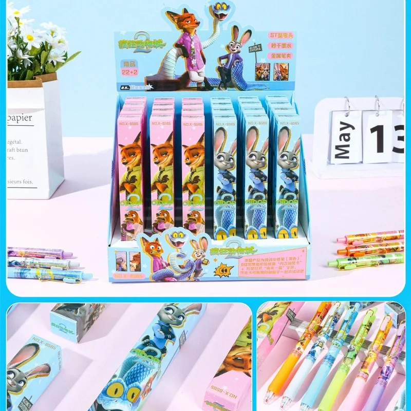 36 Uds 24 Uds. Bolígrafo de caja ciega de dibujos animados Zootopia 2 Judy Nick bolígrafo de Gel de dibujos animados lotería estudiante presiones bolígrafo Neutral regalos de cumpleaños para niños
