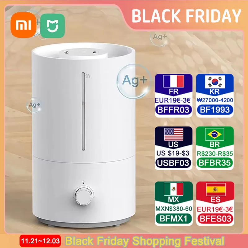 Xiaomi Mijia Humidifier2 4L Mist Maker Hava Difüzörü Aromaterapi Nemlendiriciler Gümüş İyon Antibakteriyel Hava Nemlendirici Ev için