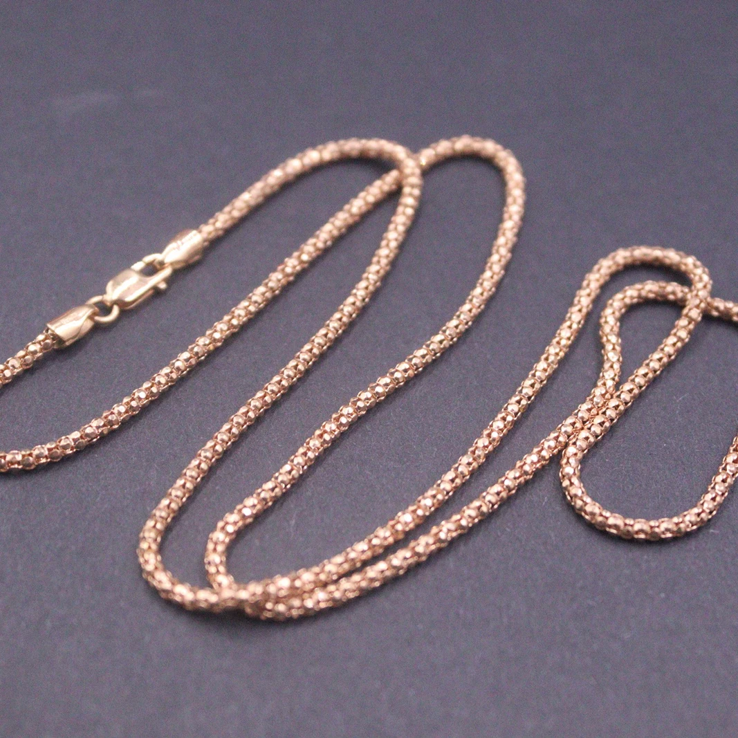 Real 18K Rose Gold Chain For Women Men 2mm Popcorn Link Chain 20inch Length 5.3-5.5g